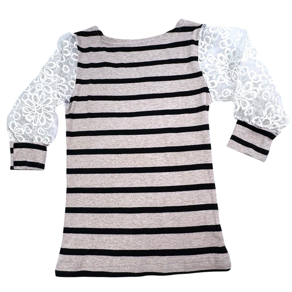 Wallflower Y2K Striped‎ Top Floral Lace 3/4 Puff Sleeve Juniors XS S 0 2 Blouse